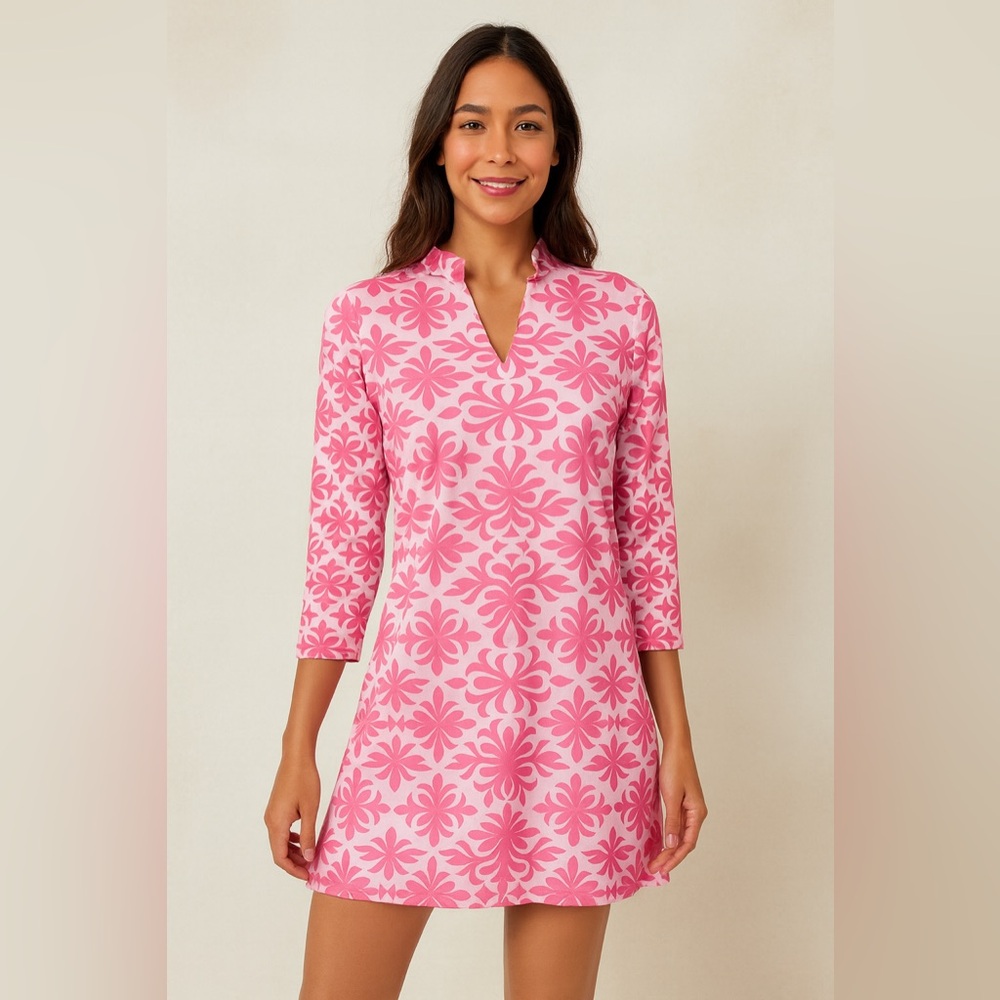 NWT Erma’s Closet Pink &‎ White Floral Tunic Dress XL Spandex Comfort Career NEW